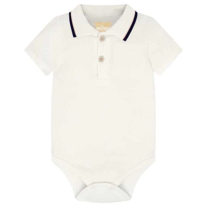 Beige Overall & Polo Bodysuit Set image 1