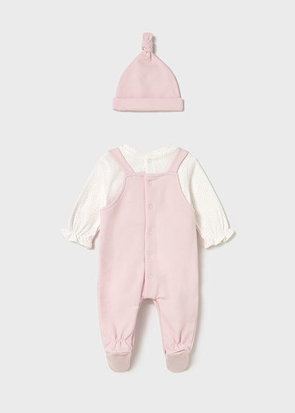 Pink Dot Overall Set with Hat