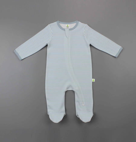 Light Blue Stripes Zipper Footie image 0
