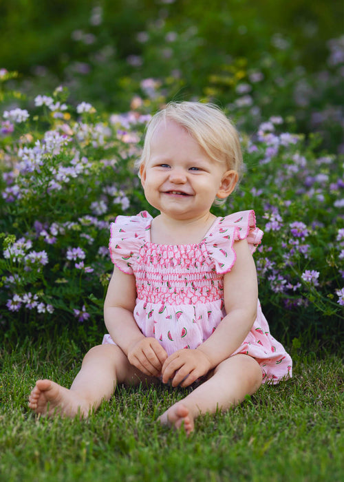 Watermelon Smocked Bubble Romper image 0