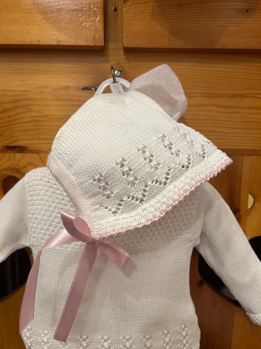 Ivory & Pink Trim 2-piece Knit with Hat image 1