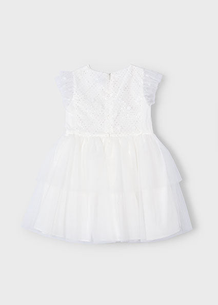 Girls’ White Lace & Tulle Tiered Dress image 1