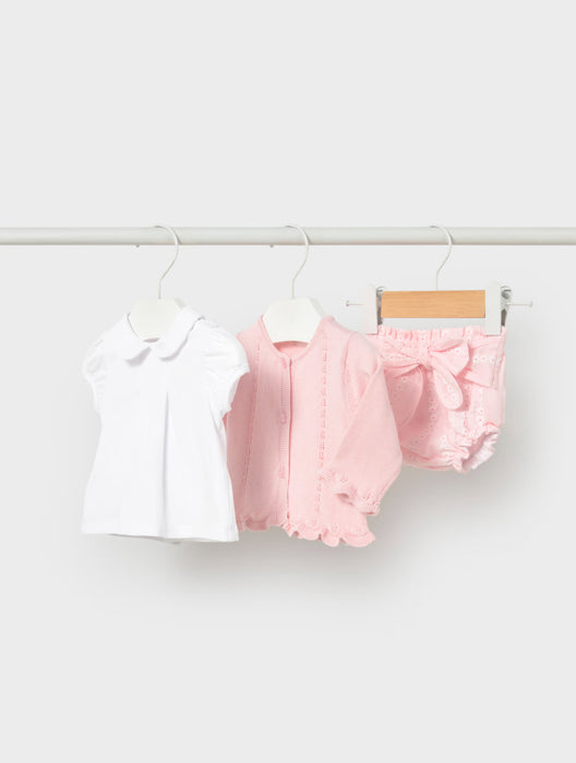 Mayoral Infant Three-Piece Bloomer Set Pink