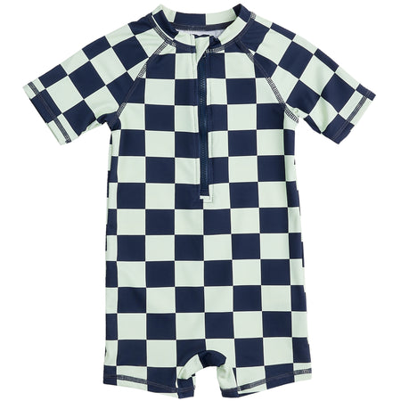Navy & Mint Check Swim Romper image 0