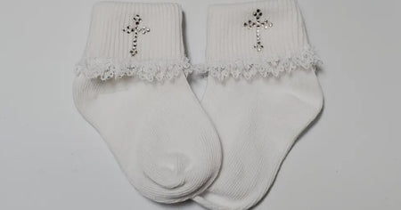 White Sock w/ Crystal Cross image 0