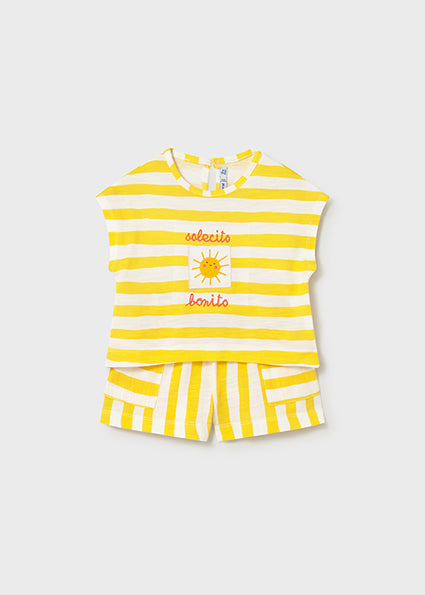Mayoral Toddler Girl Knit Short Set Yellow Stripe