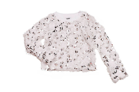 White Sequin Shag Sweater image 0
