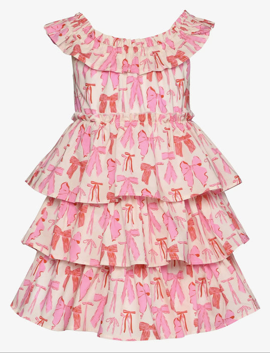 Baby Sara Pink Bow Tiered Toddler Dress