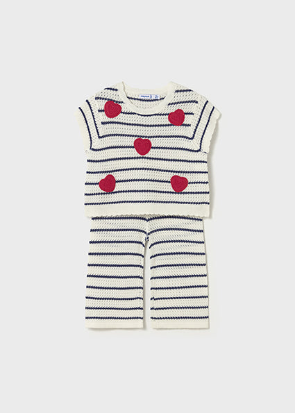 Mayoral Infant Girl Heart Knit Pant Set Natural