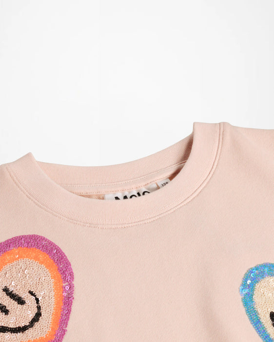Molo Sequin Smiley Heart Sweatshirt, Pink