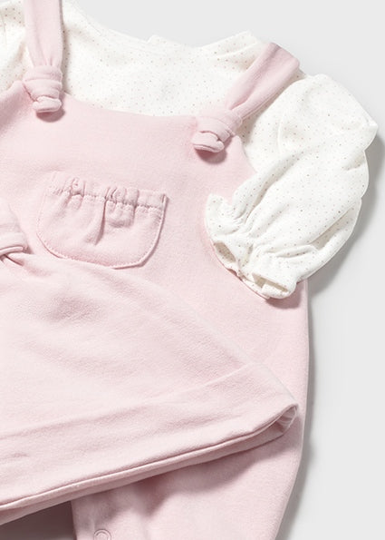 Pink Dot Overall Set with Hat