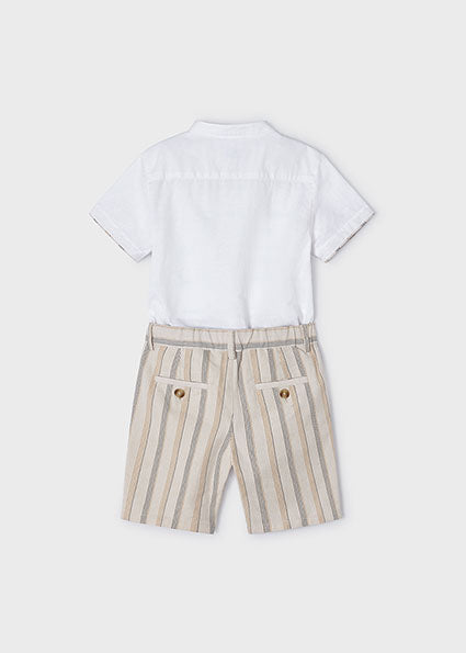 Khaki Striped Shorts & White Button Down image 3