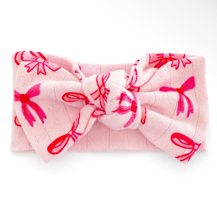 Organic Pointelle 2 pc Set w/ Headband, Pink Bows