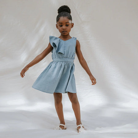 One-Shoulder Ruffle Denim Dress image 0