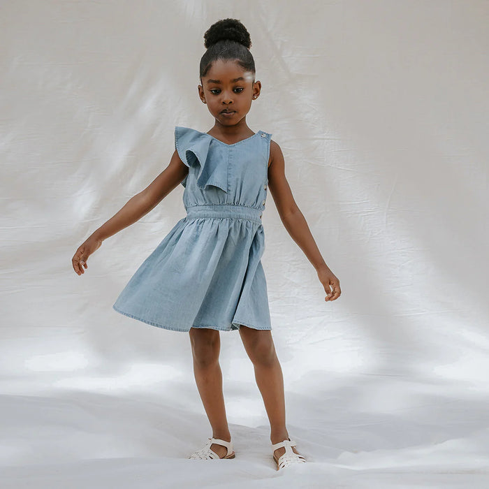One-Shoulder Ruffle Denim Dress image 0