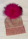 Studded Crystal Ombre Beanie w/ Hot Pink Pom image 0