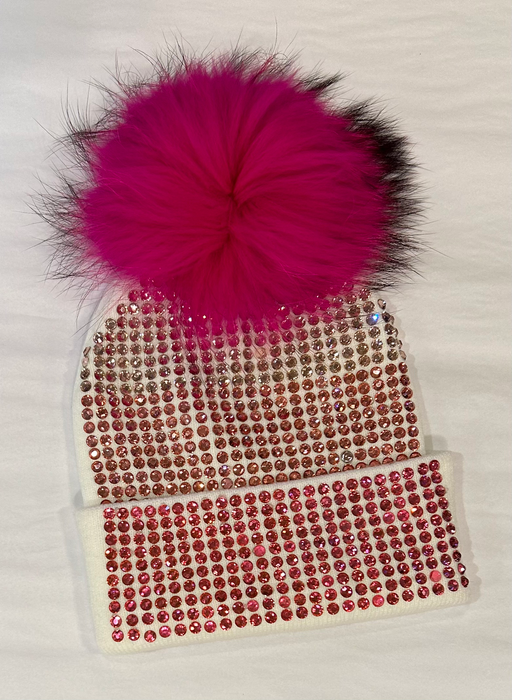 Studded Crystal Ombre Beanie w/ Hot Pink Pom image 0
