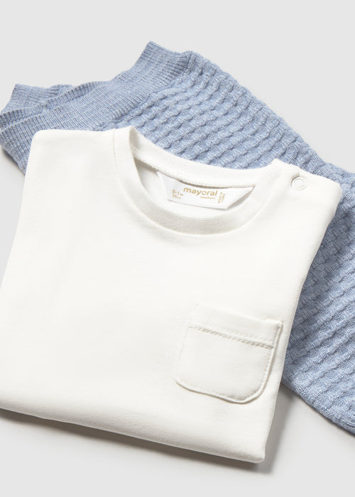 Blue 3-Piece Knit Set Hoodie, Shirt, & Pants