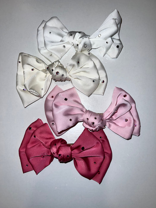 Satin Rhinestone Bow Clips