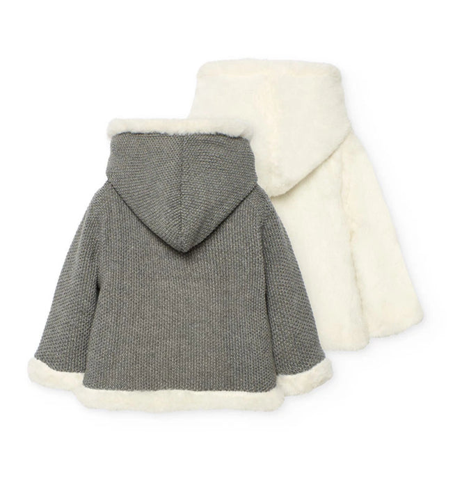 Cozy Reversible Grey Knit & Faux Fur Hooded Jacket