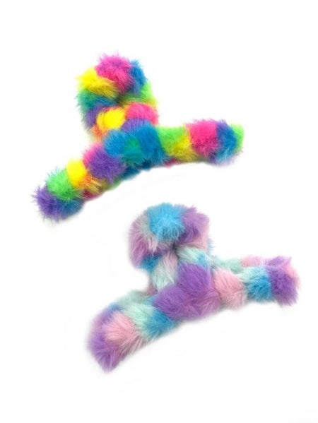 Furry Rainbow Claw Clips image 0