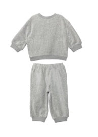 Light gray two-piece set with long-sleeve top and elastic waistband pants.