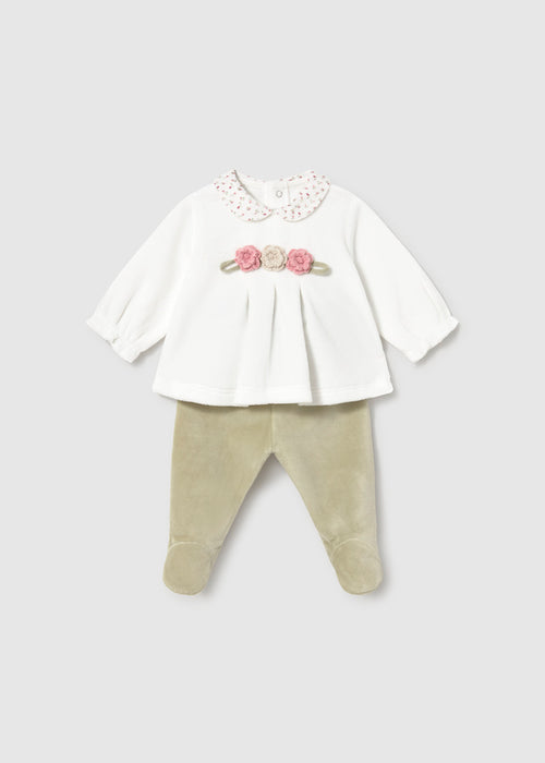 Mayoral Sage Flower Velour Two-Piece Set