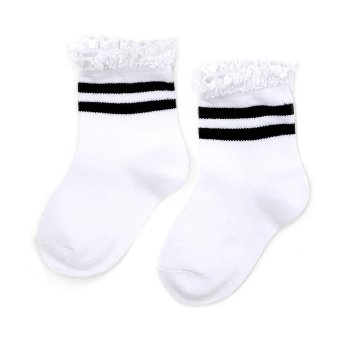 Black Stripe Lace Top Skater Girl Midi Sock image 0