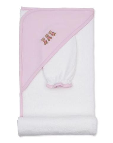 Kissy Kissy Bear Hooded Towel & Mitt Set (Pink or Blue)