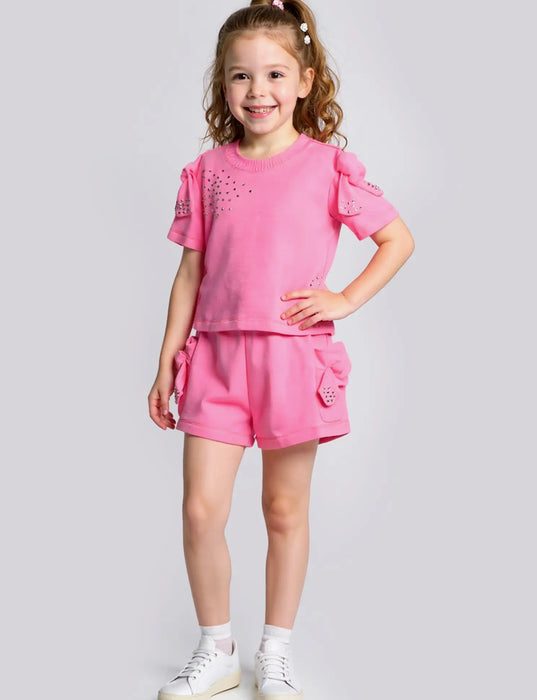 Baby Sara Pink Bow Rhinestone Short Set