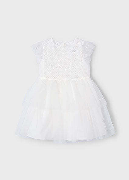 Girls’ White Lace & Tulle Tiered Dress image 0
