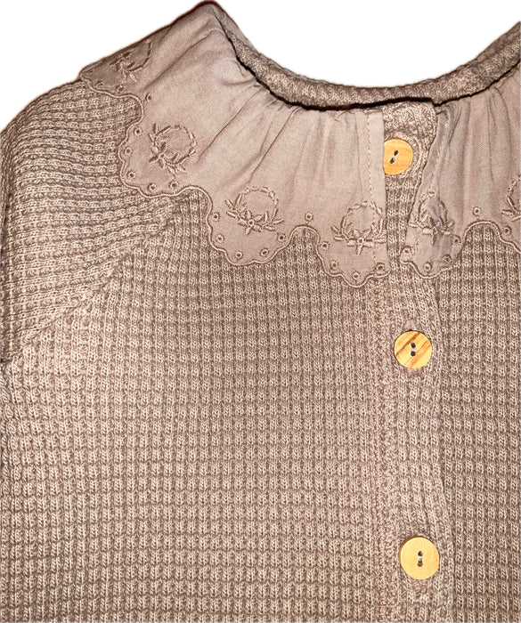 Waffle Knit Romper w/ Embroidered Collar image 1