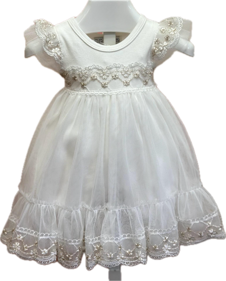 Tulle Overlay Dress w/ Gold Detail Lace & Headband image 0