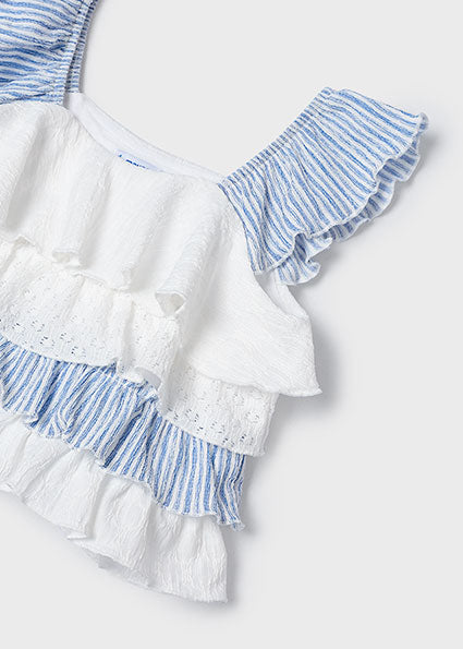 Tiered Blouse & Stripe Short Set image 1