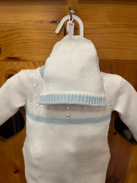 Ivory & Blue Collar Knit Romper with Hat image 1