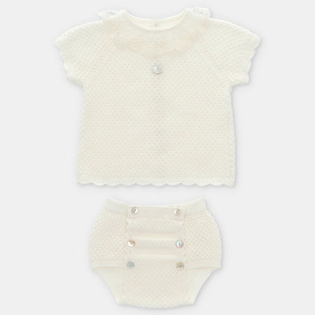 Ivory Lace Collar Knit Bloomer Set image 0