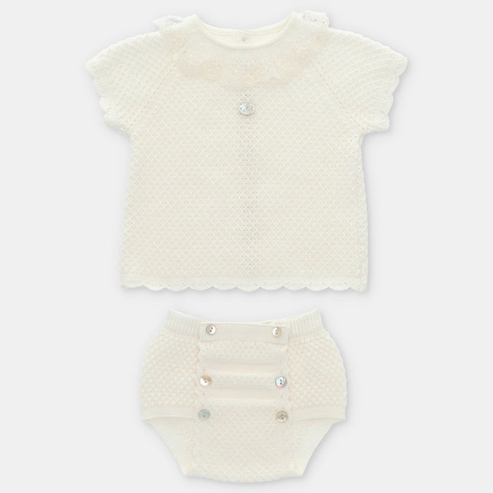 Ivory Lace Collar Knit Bloomer Set image 0