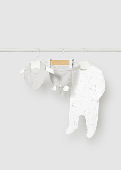 Mayoral Baby Three-Piece Goose Romper Set Grey