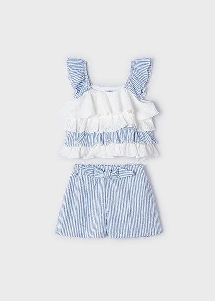 Tiered Blouse & Stripe Short Set image 2