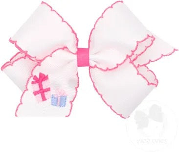 Pink Embroidered Christmas Bow image 1